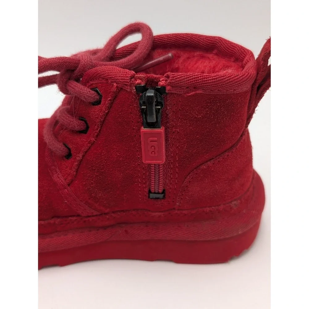 UGG Neumel II Boot Kids Size 8 Red Suede Lace Up Side Zip 1017320T Chukka Winter